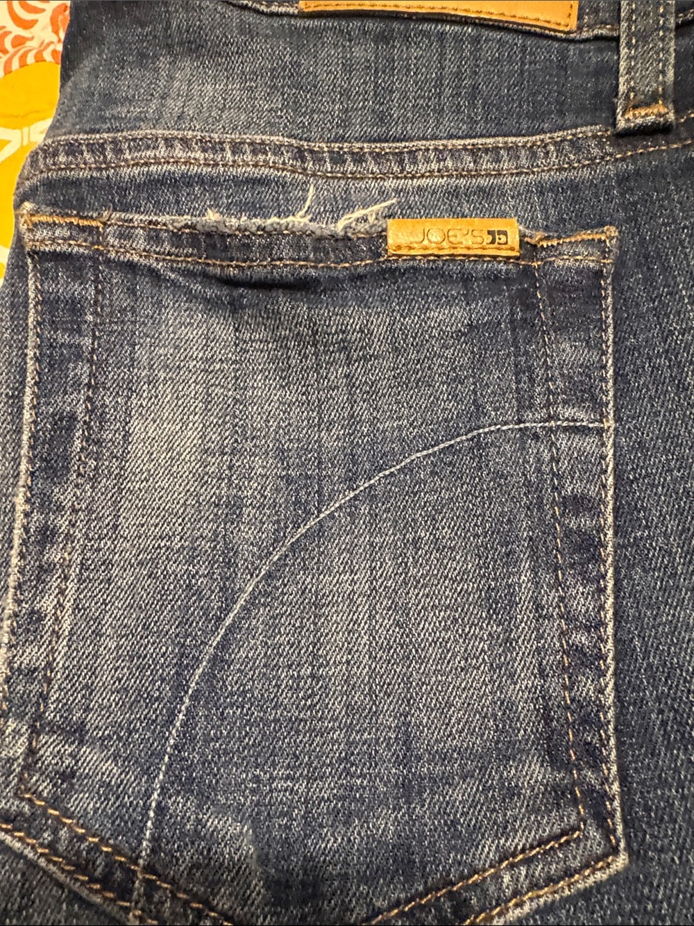 Joe's Jeans Brown Leather Patch on Blue Denim Waistband